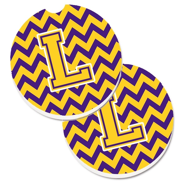 Carolines Treasures Letter L Chevron Purple and Gold Set of 2 Cup Holder Car Coaster CJ1041-LCARC - main